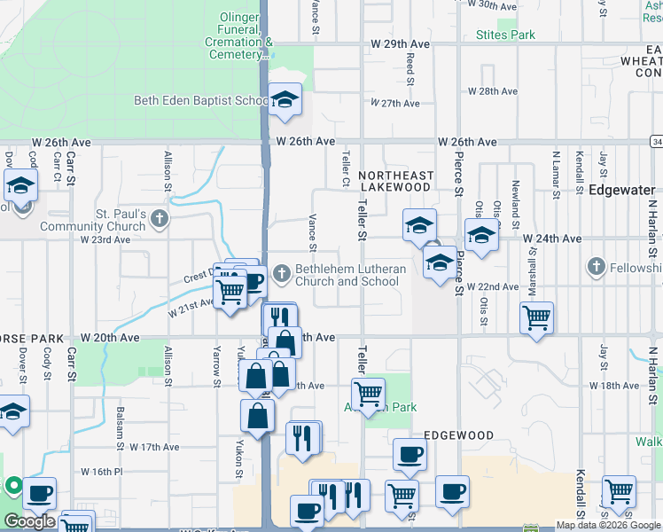 map of restaurants, bars, coffee shops, grocery stores, and more near 2220 Upham Street in Denver