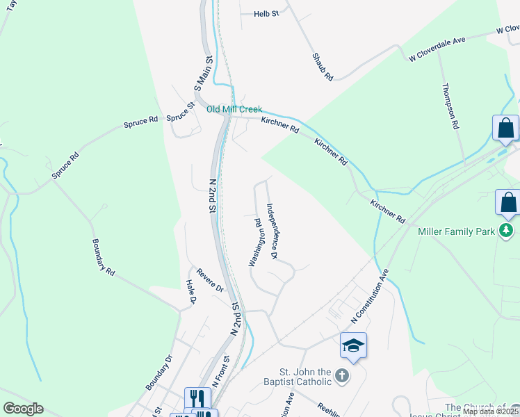 map of restaurants, bars, coffee shops, grocery stores, and more near 34 Washington Road in New Freedom