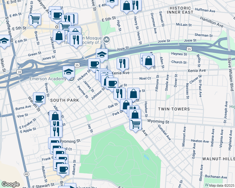 map of restaurants, bars, coffee shops, grocery stores, and more near 1236 Wayne Avenue in Dayton