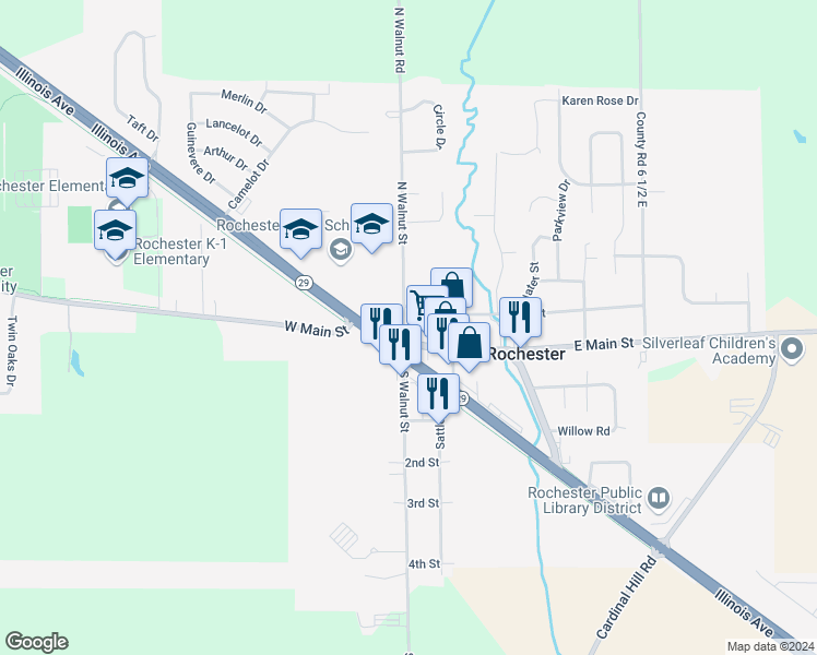 map of restaurants, bars, coffee shops, grocery stores, and more near in Rochester
