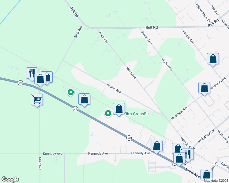 map of restaurants, bars, coffee shops, grocery stores, and more near 3029 Rodeo Avenue in Chico