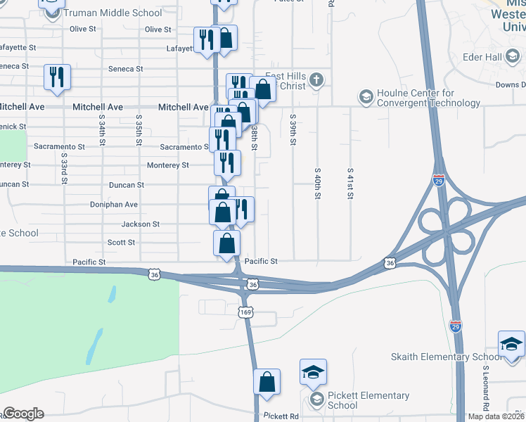map of restaurants, bars, coffee shops, grocery stores, and more near 1811 Brenda Drive in Saint Joseph
