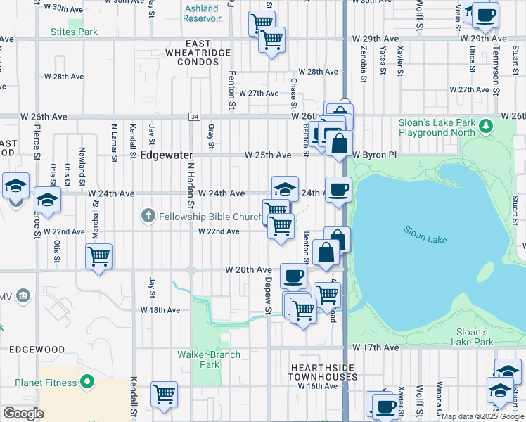 map of restaurants, bars, coffee shops, grocery stores, and more near 2231 Depew Street in Edgewater