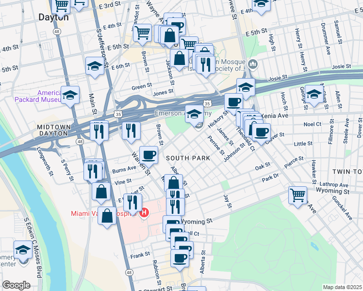 map of restaurants, bars, coffee shops, grocery stores, and more near 129 Morton Avenue in Dayton