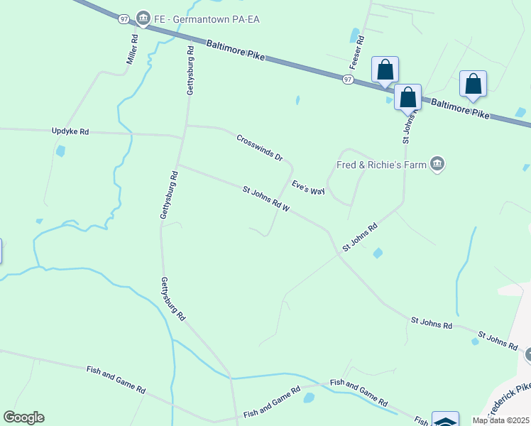 map of restaurants, bars, coffee shops, grocery stores, and more near 165 Saint Johns Road in Littlestown