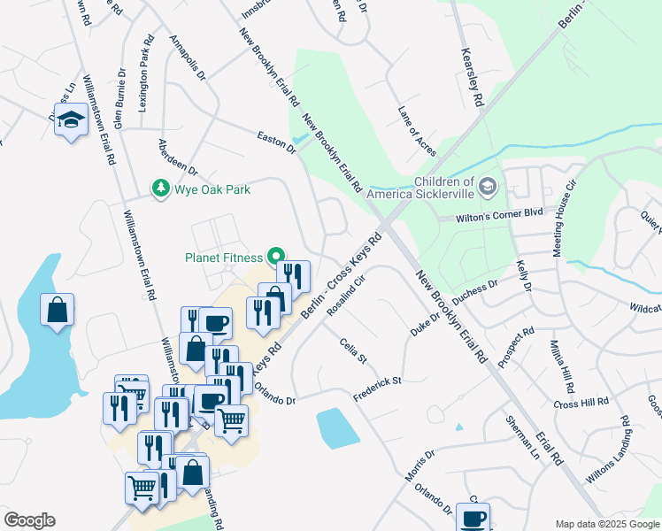 map of restaurants, bars, coffee shops, grocery stores, and more near 4 Aberdeen Drive in Gloucester Township