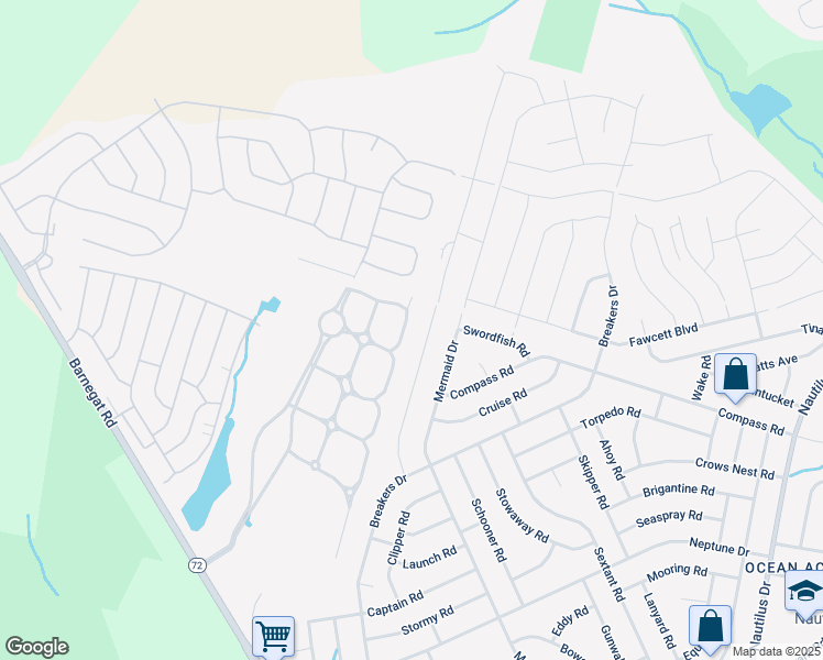 map of restaurants, bars, coffee shops, grocery stores, and more near 47 Highland Drive in Stafford Township