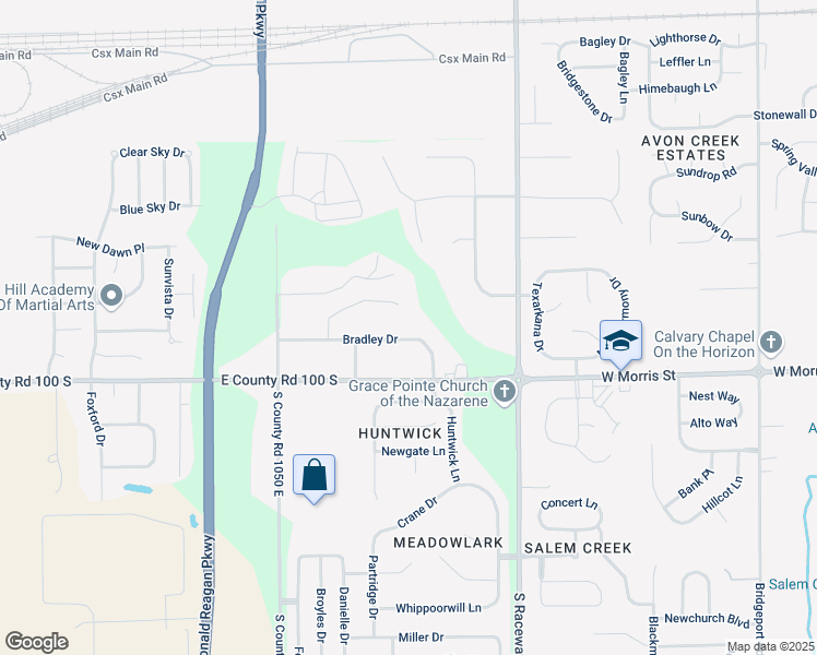 map of restaurants, bars, coffee shops, grocery stores, and more near 10777 Bradley Drive in Indianapolis