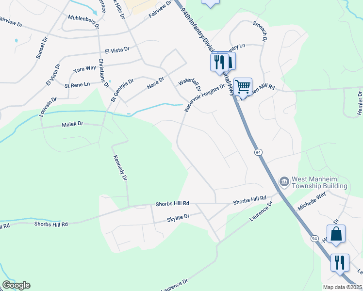 map of restaurants, bars, coffee shops, grocery stores, and more near 2182 Reservoir Heights Drive in Hanover