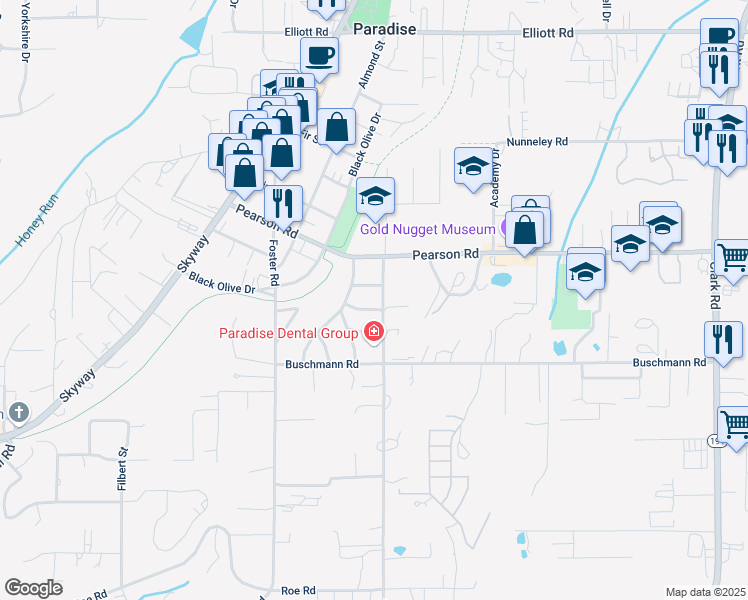 map of restaurants, bars, coffee shops, grocery stores, and more near 5617 Scottwood Road in Paradise