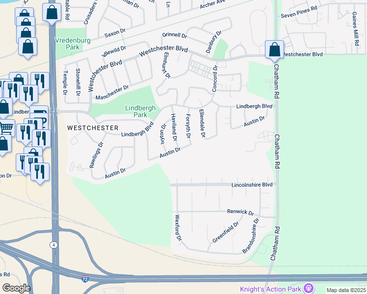 map of restaurants, bars, coffee shops, grocery stores, and more near 2317 Austin Drive in Springfield