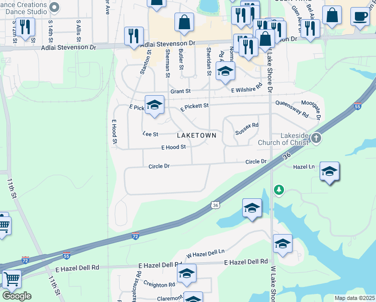 map of restaurants, bars, coffee shops, grocery stores, and more near 3625-3699 Sherman Street in Springfield