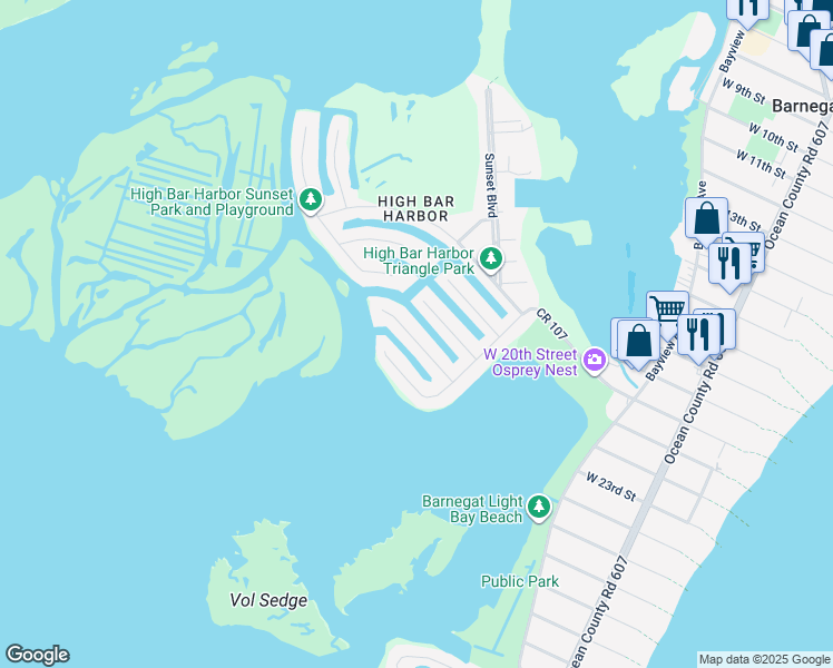 map of restaurants, bars, coffee shops, grocery stores, and more near 33 Adrian Road in Long Beach