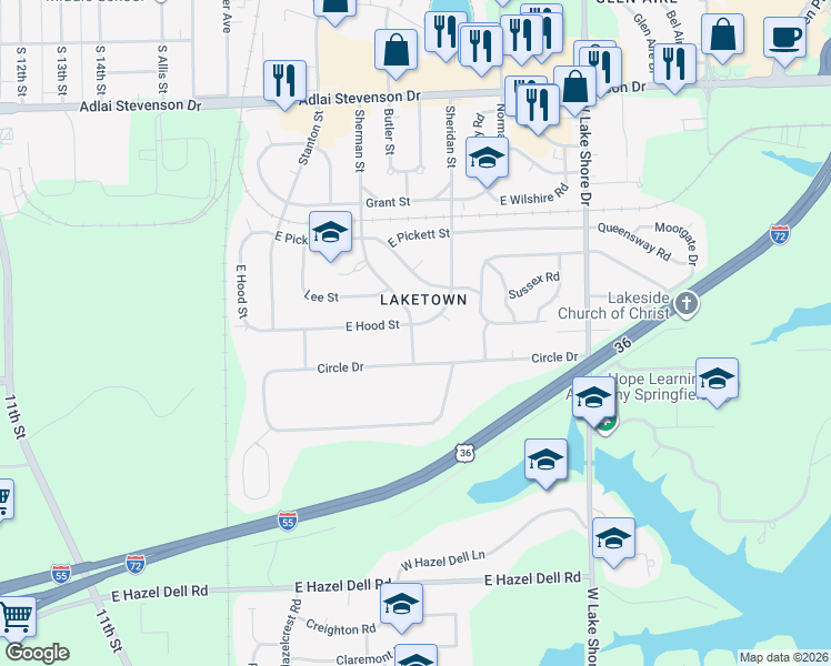 map of restaurants, bars, coffee shops, grocery stores, and more near 3625-3699 Sherman Street in Springfield
