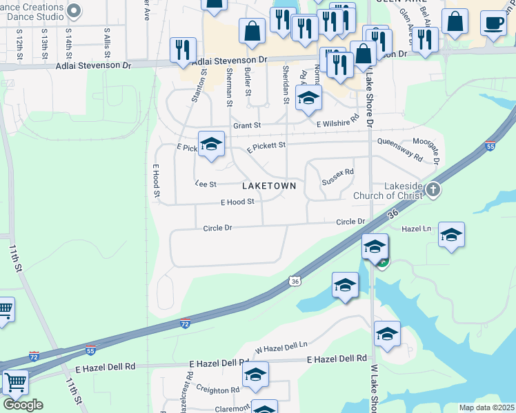 map of restaurants, bars, coffee shops, grocery stores, and more near 3625-3699 Sherman Street in Springfield