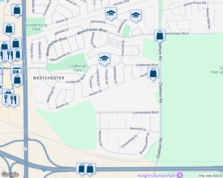 map of restaurants, bars, coffee shops, grocery stores, and more near 3304 Forsyth Drive in Springfield