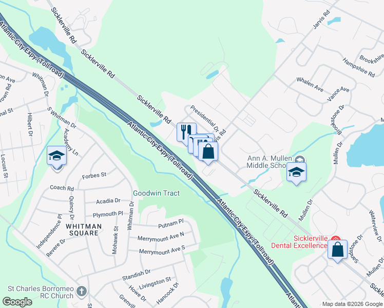 map of restaurants, bars, coffee shops, grocery stores, and more near 1741 Sicklerville Road in Sicklerville