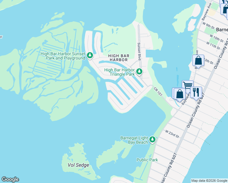 map of restaurants, bars, coffee shops, grocery stores, and more near 42 Albright Road in Long Beach