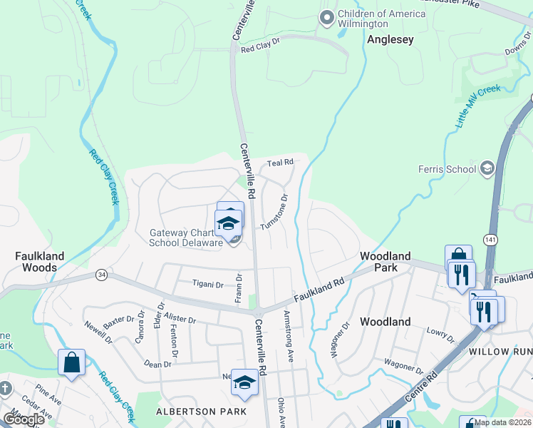 map of restaurants, bars, coffee shops, grocery stores, and more near 2518 Kittiwake Drive in Wilmington