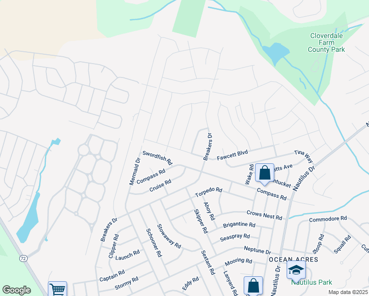 map of restaurants, bars, coffee shops, grocery stores, and more near 2 Half-Hitch Road in Barnegat Township