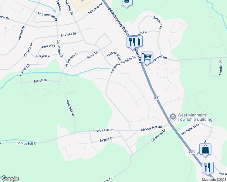 map of restaurants, bars, coffee shops, grocery stores, and more near 2341 Swiftwater Drive in Hanover