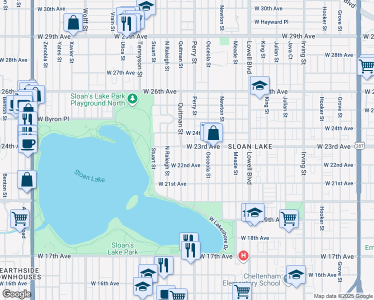 map of restaurants, bars, coffee shops, grocery stores, and more near 2307 Quitman Street in Denver