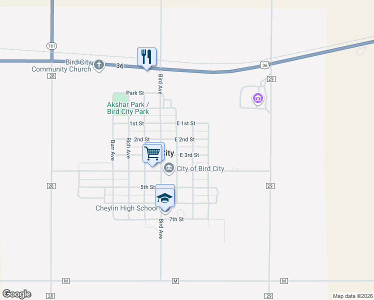 map of restaurants, bars, coffee shops, grocery stores, and more near 200-298 East 2nd Street in Bird City