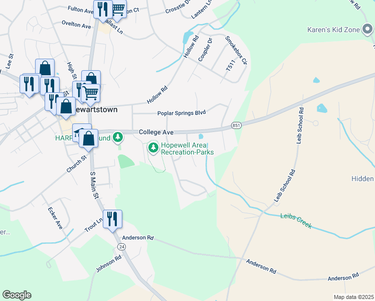map of restaurants, bars, coffee shops, grocery stores, and more near 2 Jasmine Lane in Stewartstown