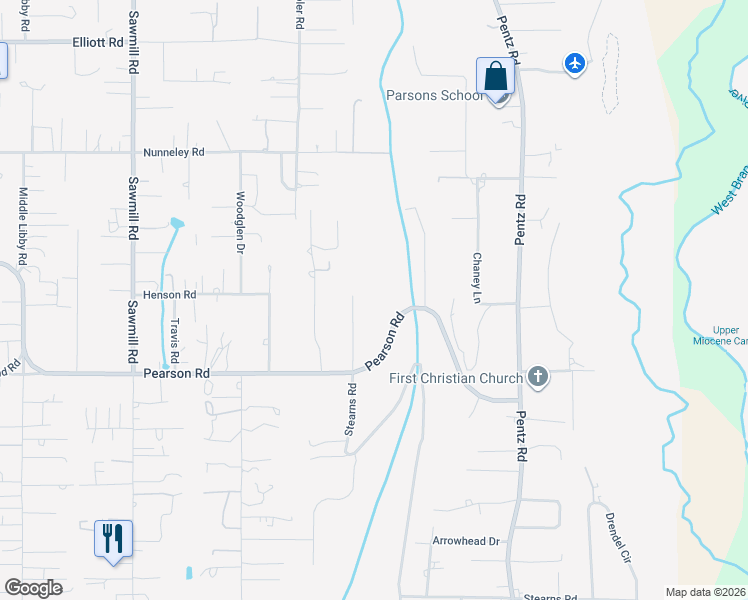 map of restaurants, bars, coffee shops, grocery stores, and more near 1489 Pearson Road in Paradise