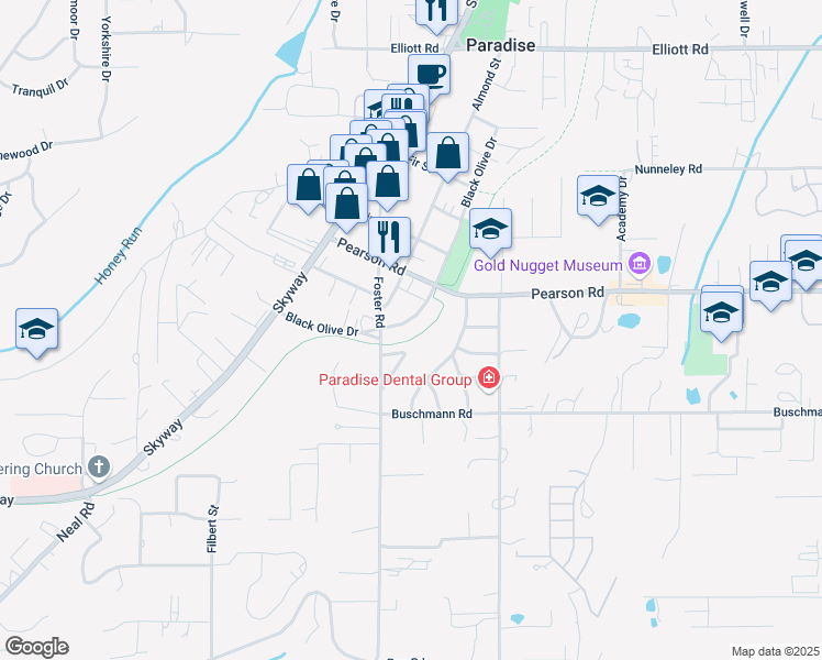 map of restaurants, bars, coffee shops, grocery stores, and more near 5382 Black Olive Drive in Paradise