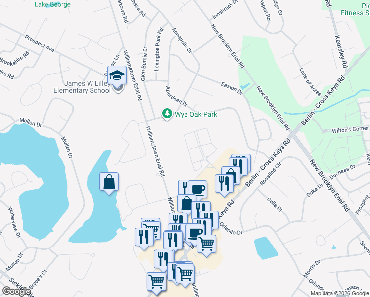 map of restaurants, bars, coffee shops, grocery stores, and more near 1092 Williamstown Erial Road in Sicklerville
