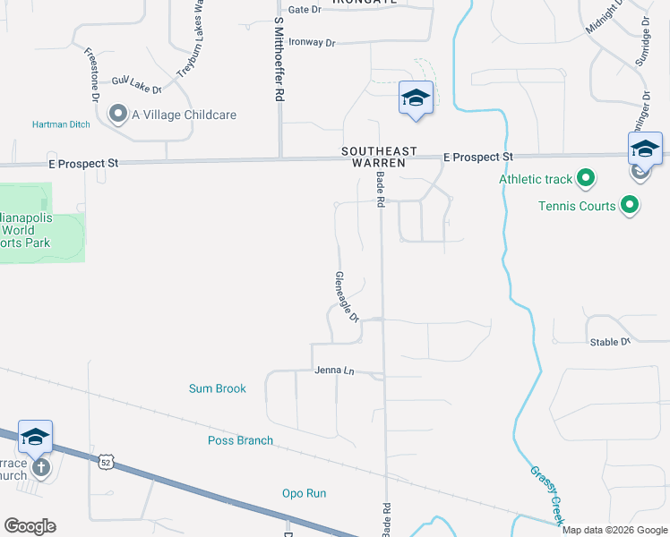 map of restaurants, bars, coffee shops, grocery stores, and more near 1404 Gleneagle Drive in Indianapolis
