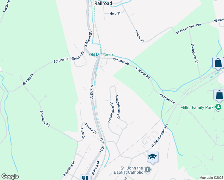 map of restaurants, bars, coffee shops, grocery stores, and more near 40 Washington Rd in New Freedom