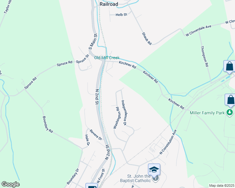 map of restaurants, bars, coffee shops, grocery stores, and more near 40 Washington Rd in New Freedom