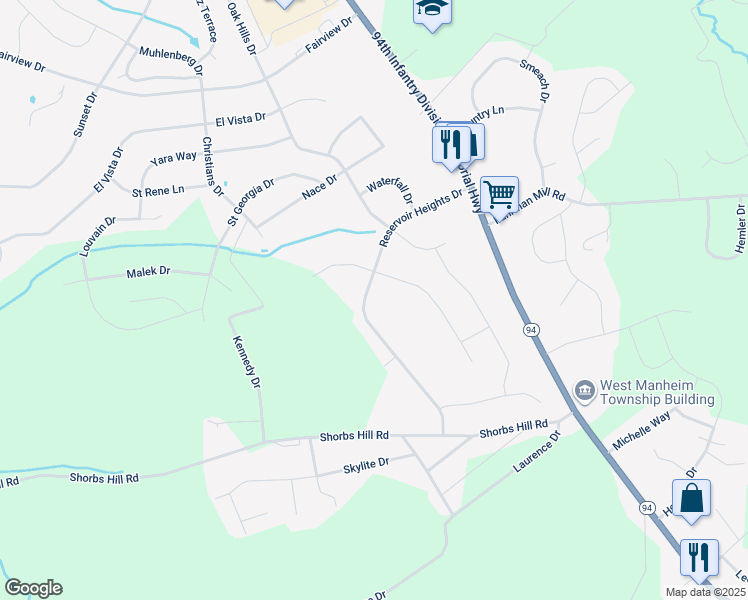 map of restaurants, bars, coffee shops, grocery stores, and more near 2178 Reservoir Heights Drive in Hanover