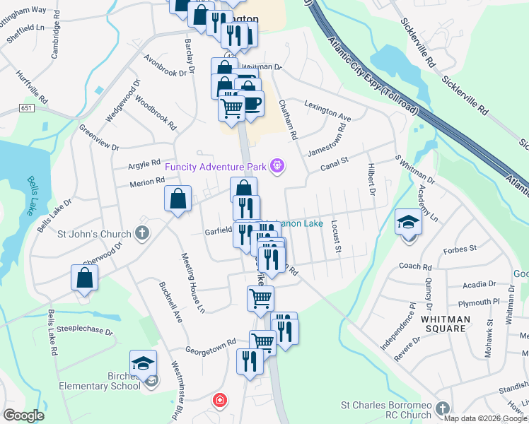 map of restaurants, bars, coffee shops, grocery stores, and more near 5100 New Jersey 42 in Washington Township