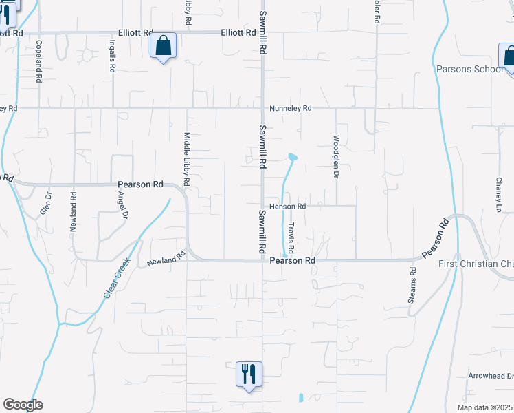 map of restaurants, bars, coffee shops, grocery stores, and more near 5619 Sawmill Road in Paradise