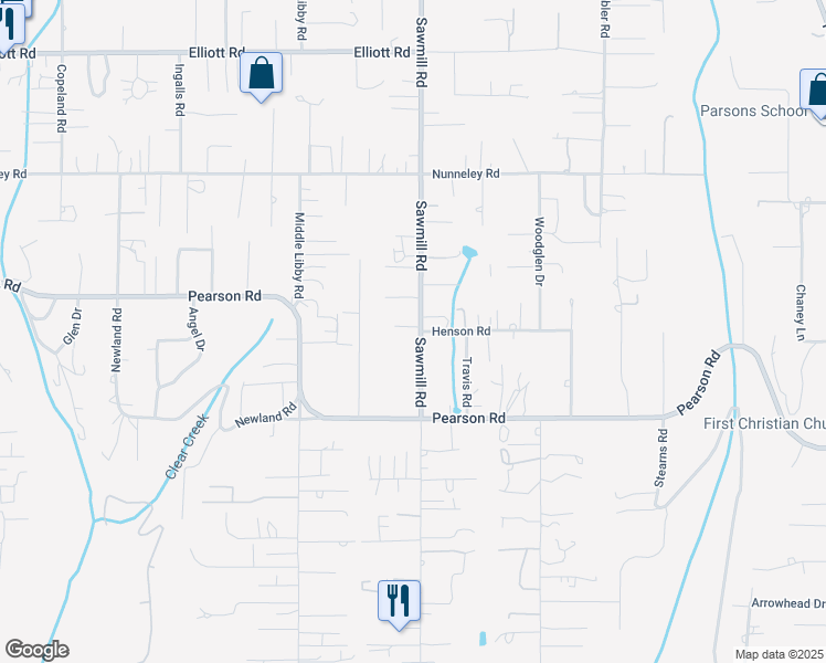 map of restaurants, bars, coffee shops, grocery stores, and more near 5619 Sawmill Road in Paradise