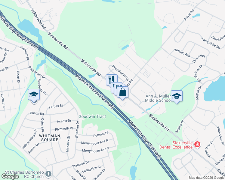 map of restaurants, bars, coffee shops, grocery stores, and more near 1741 Sicklerville Road in Sicklerville