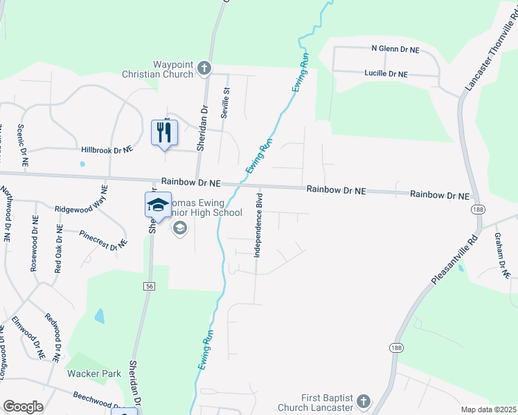 map of restaurants, bars, coffee shops, grocery stores, and more near 1965 Independence Boulevard in Lancaster