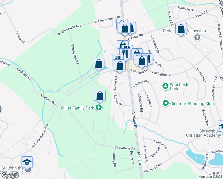 map of restaurants, bars, coffee shops, grocery stores, and more near 80 Constitution Avenue in Shrewsbury
