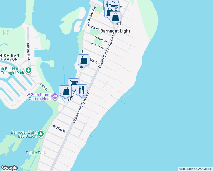 map of restaurants, bars, coffee shops, grocery stores, and more near 1505 Seaview Avenue in Barnegat Light
