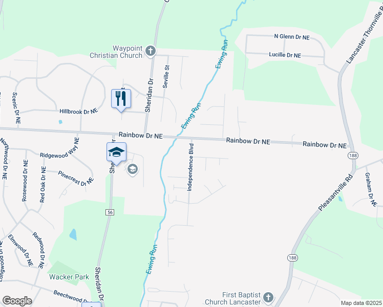 map of restaurants, bars, coffee shops, grocery stores, and more near 1961 Independence Boulevard in Lancaster
