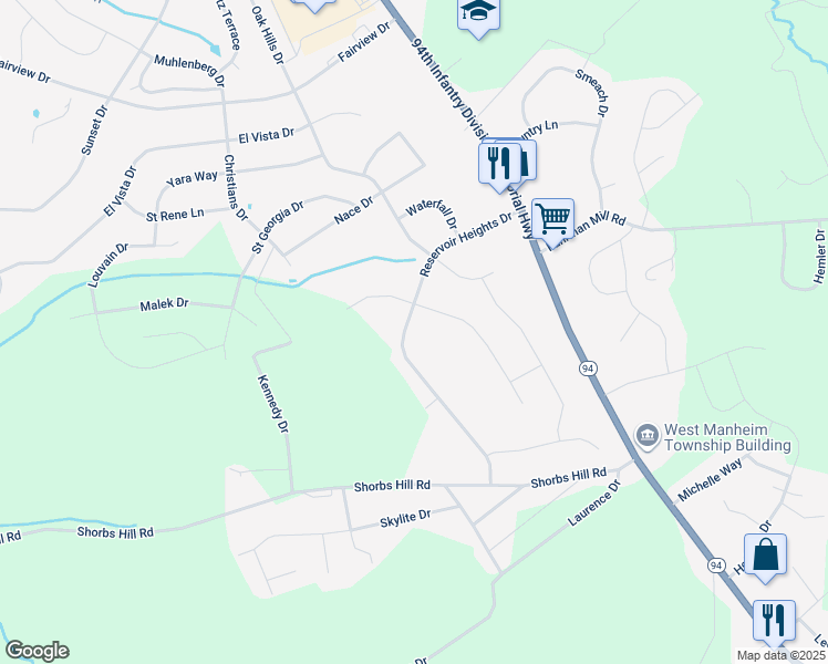 map of restaurants, bars, coffee shops, grocery stores, and more near 2178 Reservoir Heights Drive in Hanover