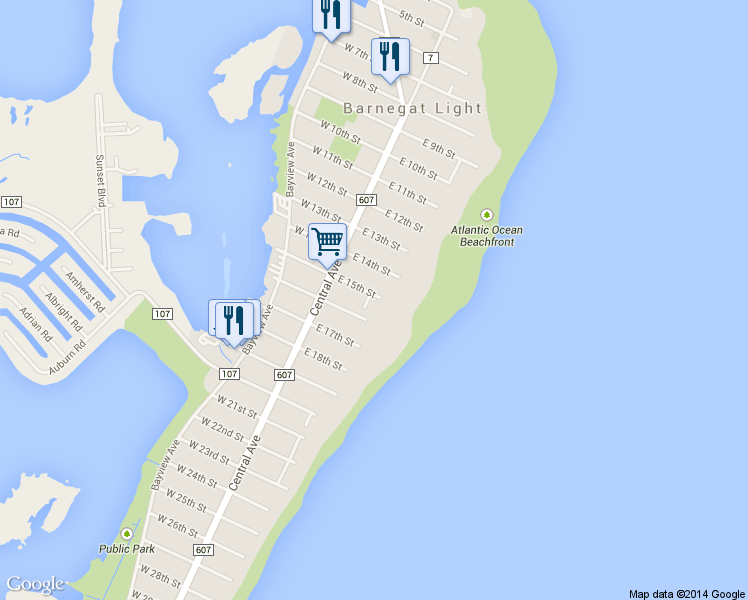map of restaurants, bars, coffee shops, grocery stores, and more near 1505 Seaview Avenue in Barnegat Light