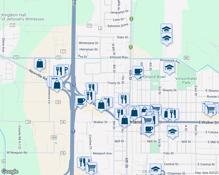map of restaurants, bars, coffee shops, grocery stores, and more near 313 Tuve Circle in Orland
