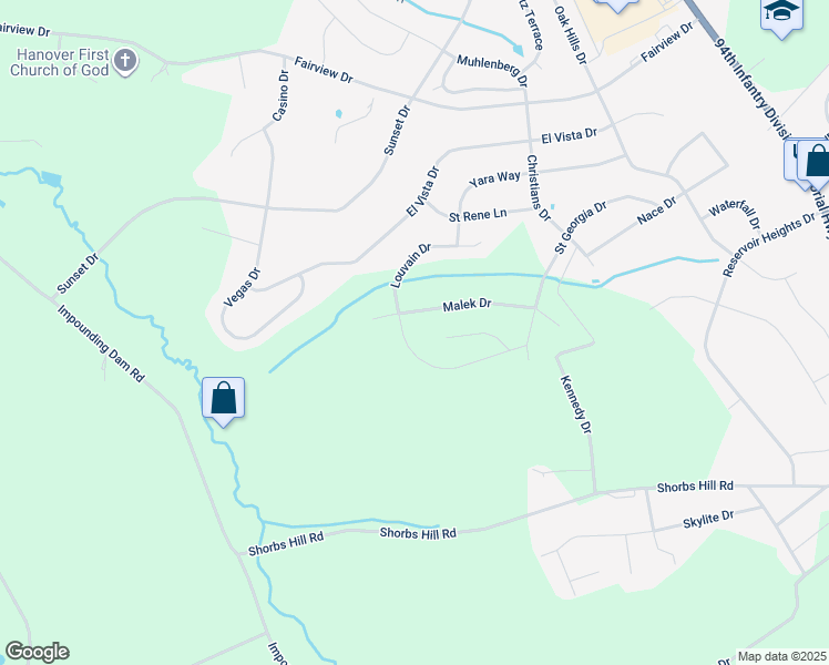 map of restaurants, bars, coffee shops, grocery stores, and more near 68 Louvain Drive in Hanover