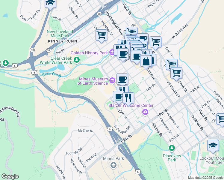 map of restaurants, bars, coffee shops, grocery stores, and more near in Golden