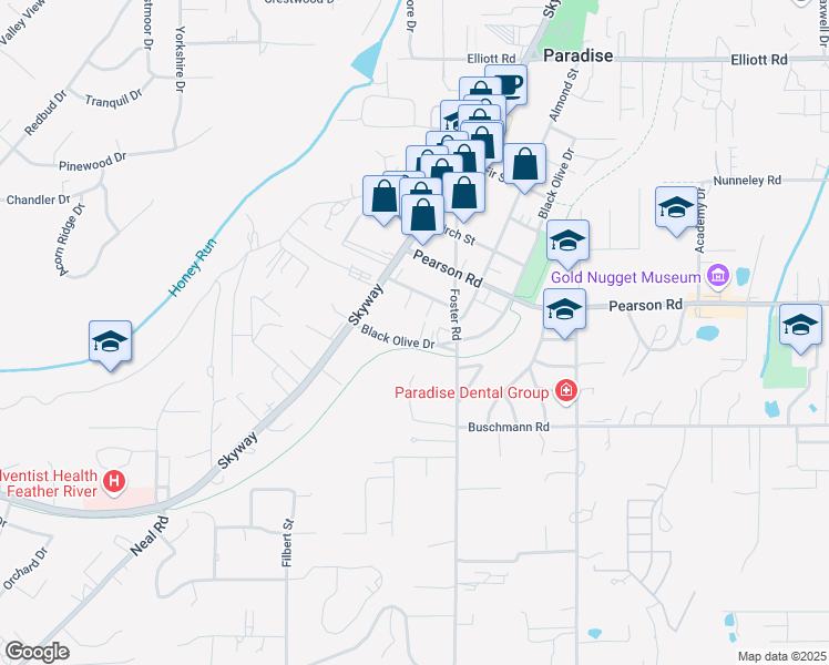 map of restaurants, bars, coffee shops, grocery stores, and more near 5235 Black Olive Drive in Paradise