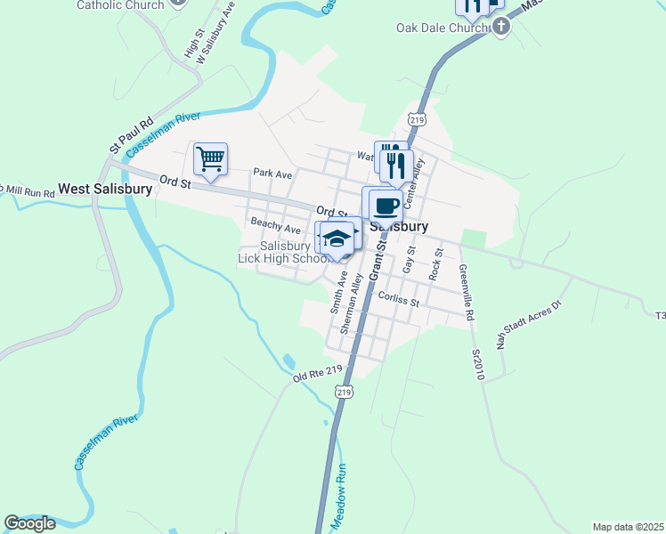 map of restaurants, bars, coffee shops, grocery stores, and more near 196 Smith Avenue in Salisbury